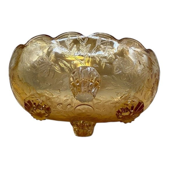 Jeannette Floragold | Louisa pattern Iridescent Footed Candy Dish Trinket Bowl - Picture 2 of 9